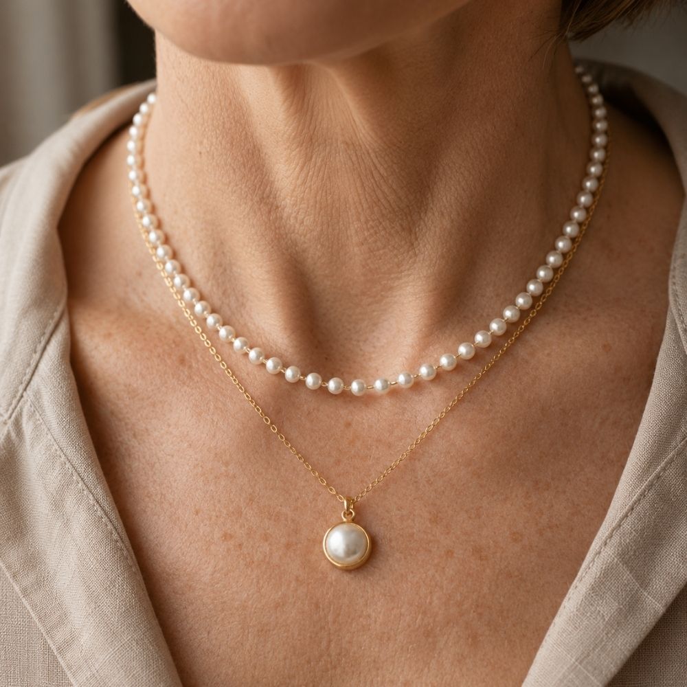 Collar de perlas lustrosas