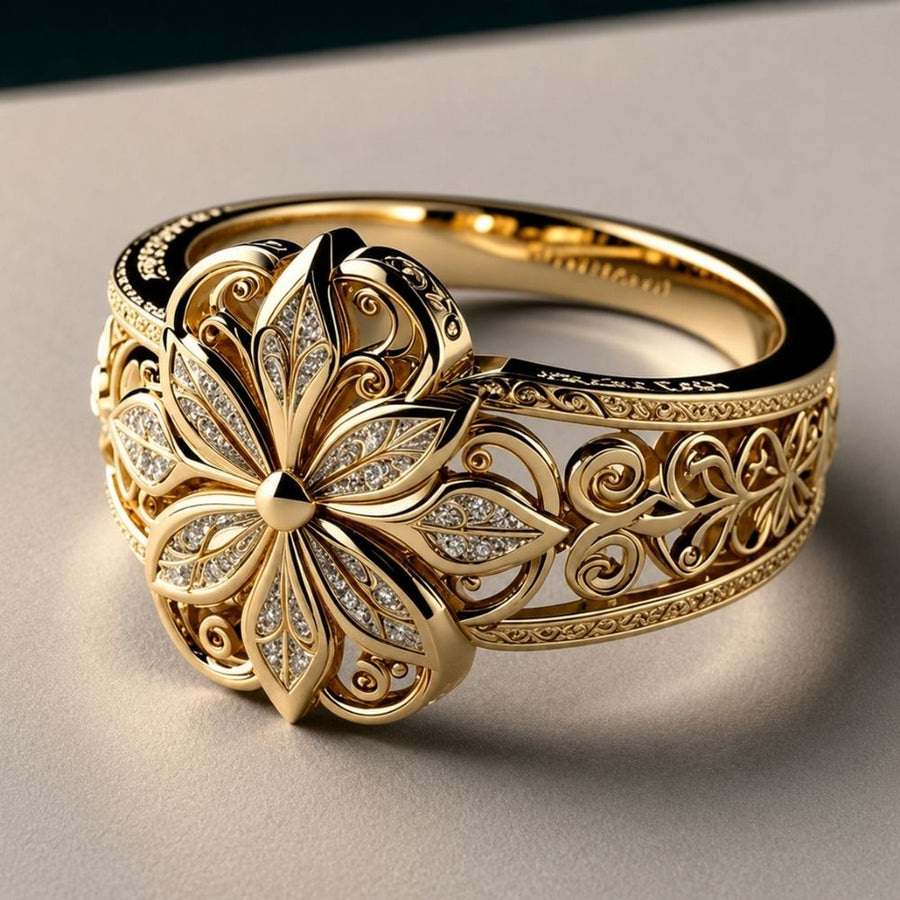 Anillo floral con circonitas | Oro