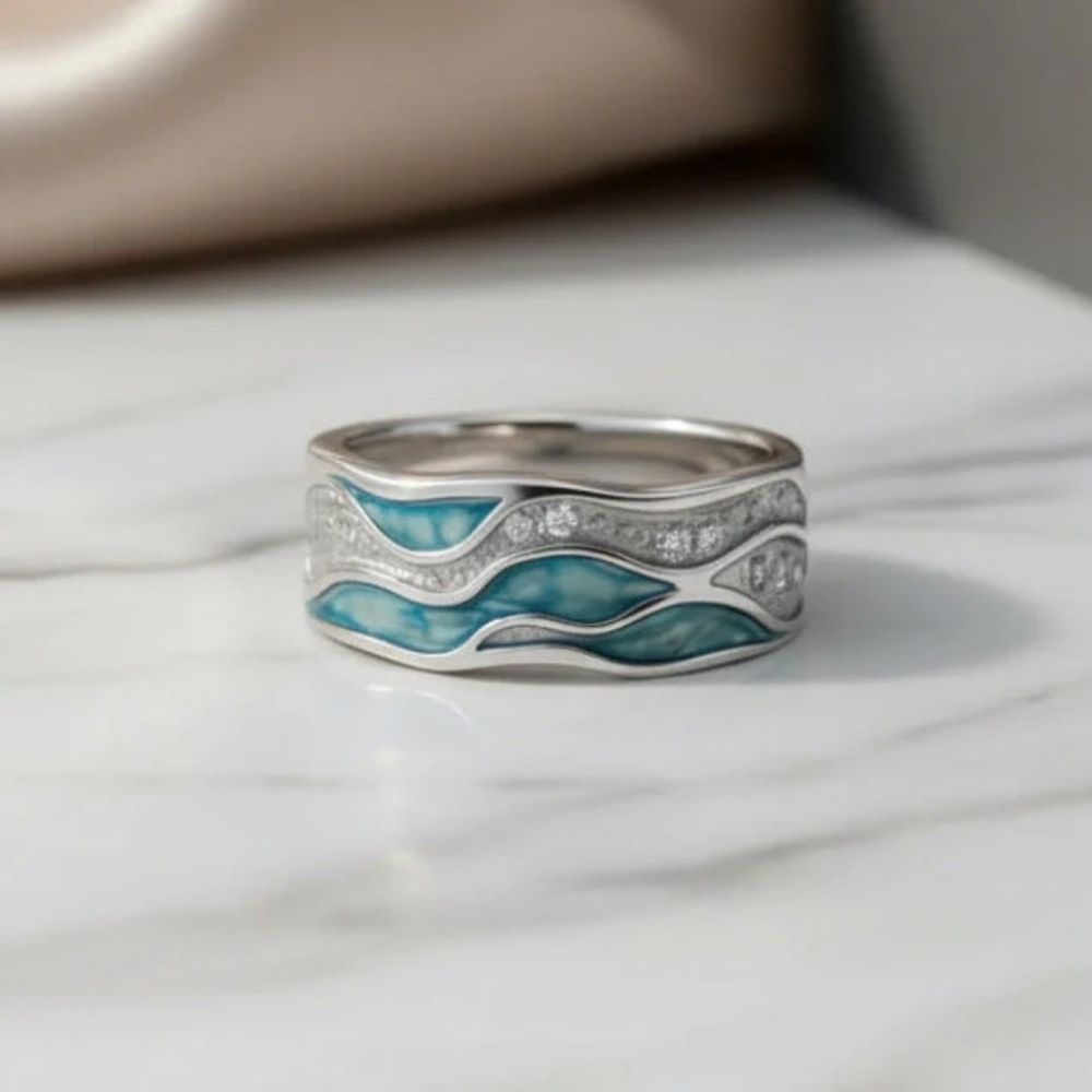 Anillo Olas con turquesa | Plata