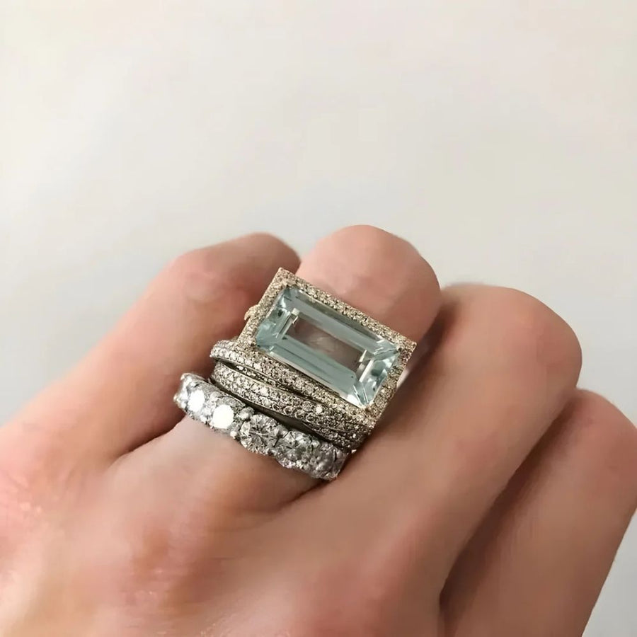 Set de anillos antiguos con cristal turquesa | Plata