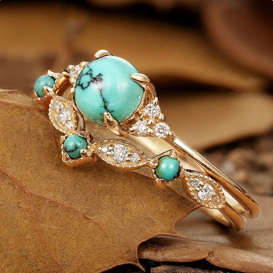 Set de anillos Aurora con turquesa | Oro