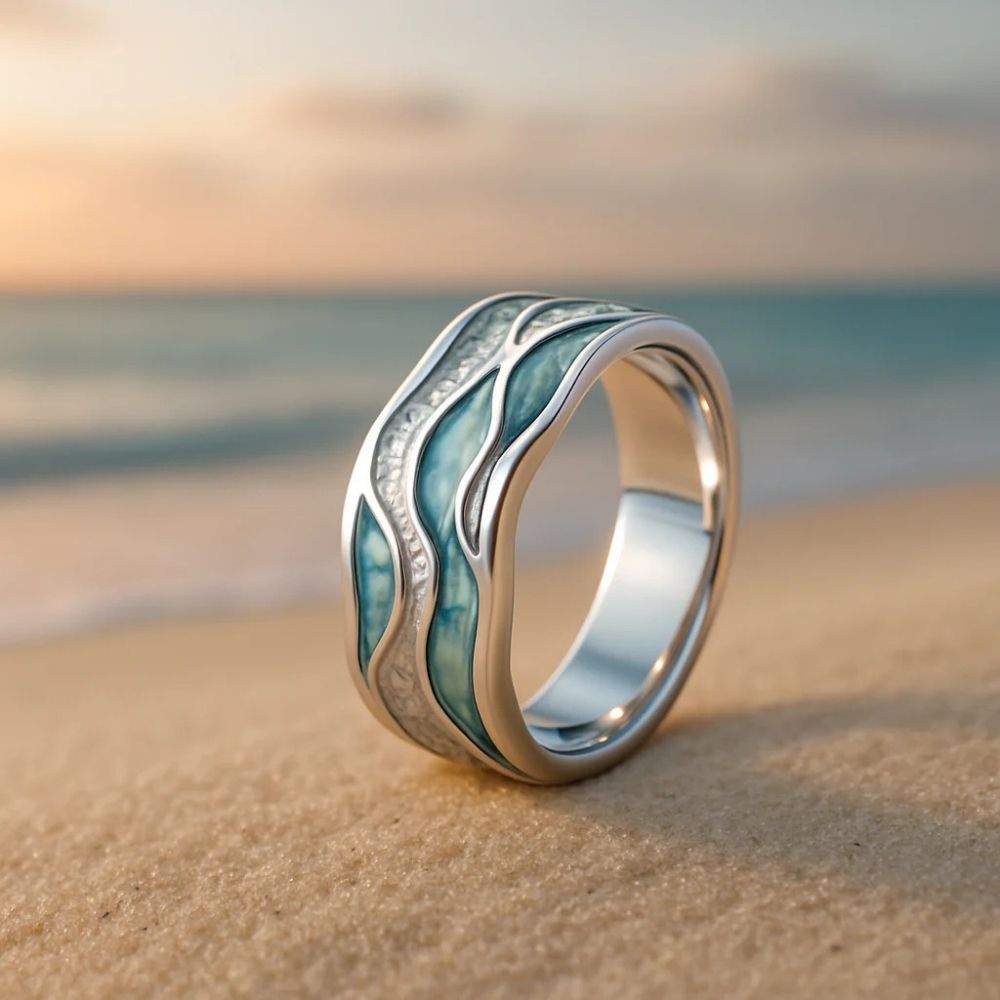 Anillo Olas con turquesa | Plata