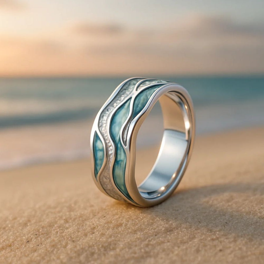 Anillo Olas con turquesa | Plata