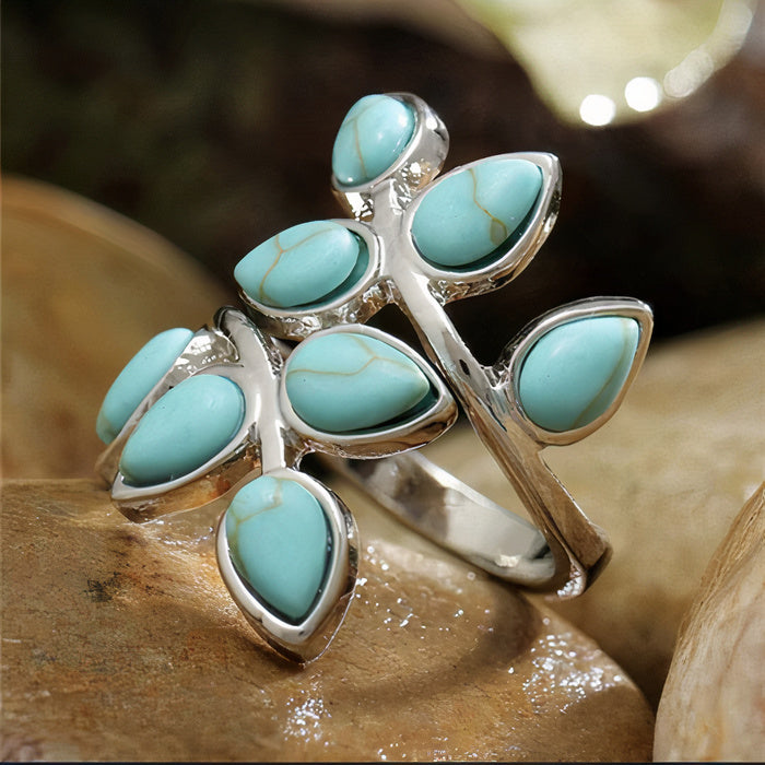 Anillo Hoja con turquesa