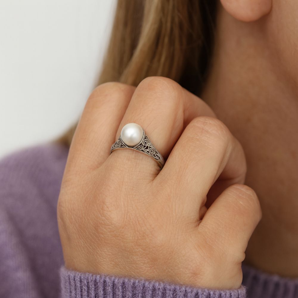 Anillo antiguo con perla | Plata