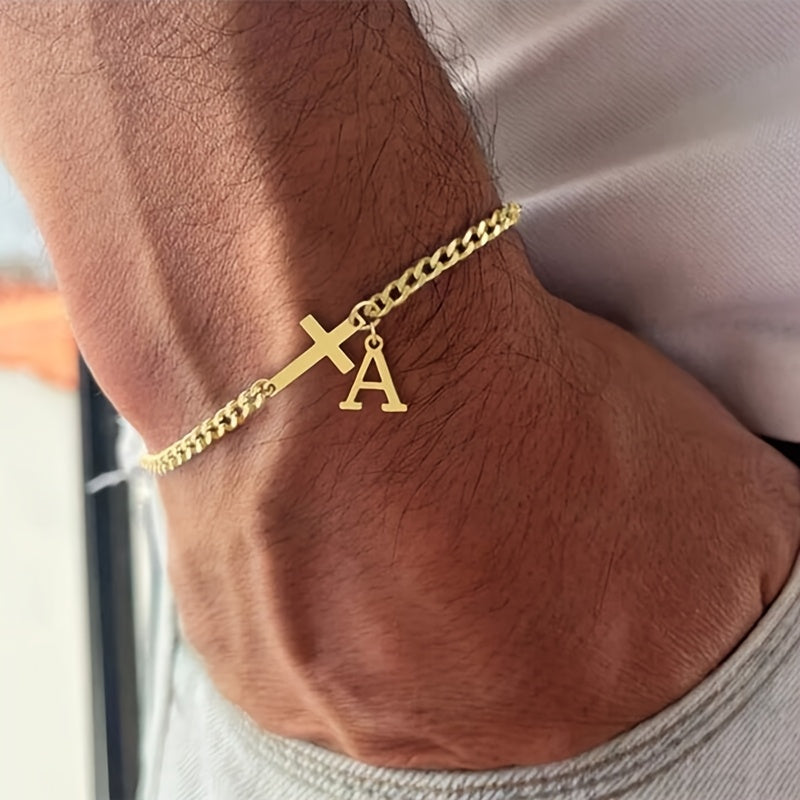 Pulsera Cruz con inicial | Oro