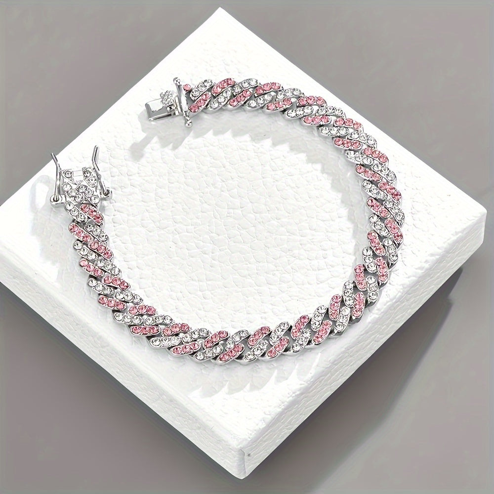 Pulsera cubana Rosa Ártico | Oro blanco