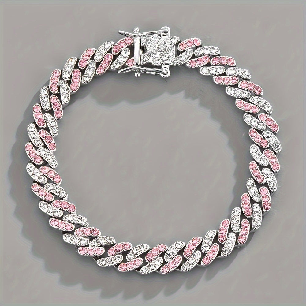 Pulsera cubana Rosa Ártico | Oro blanco