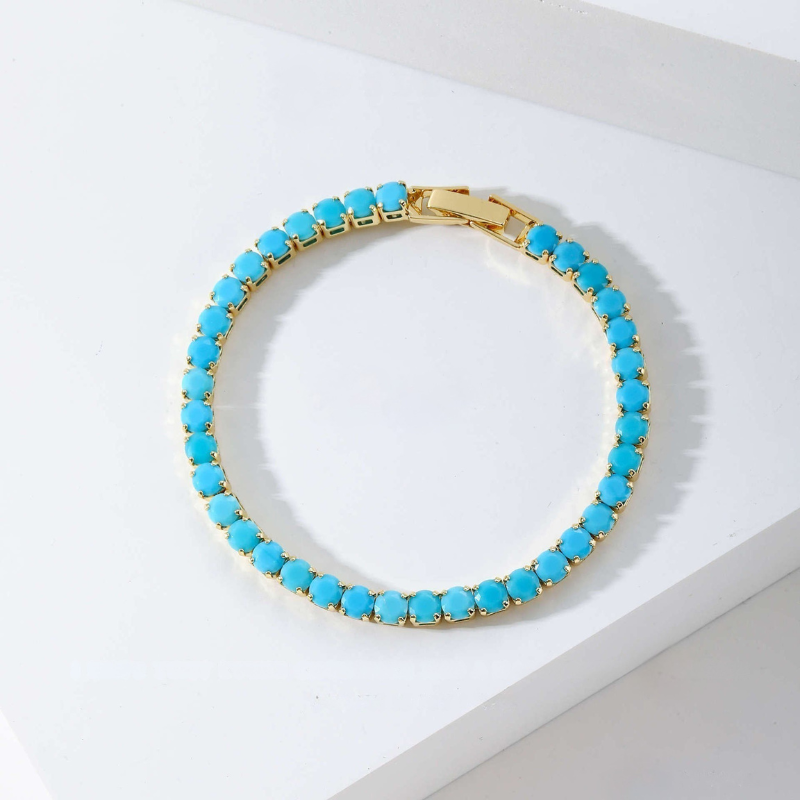 Pulsera tenis redonda turquesa | Oro