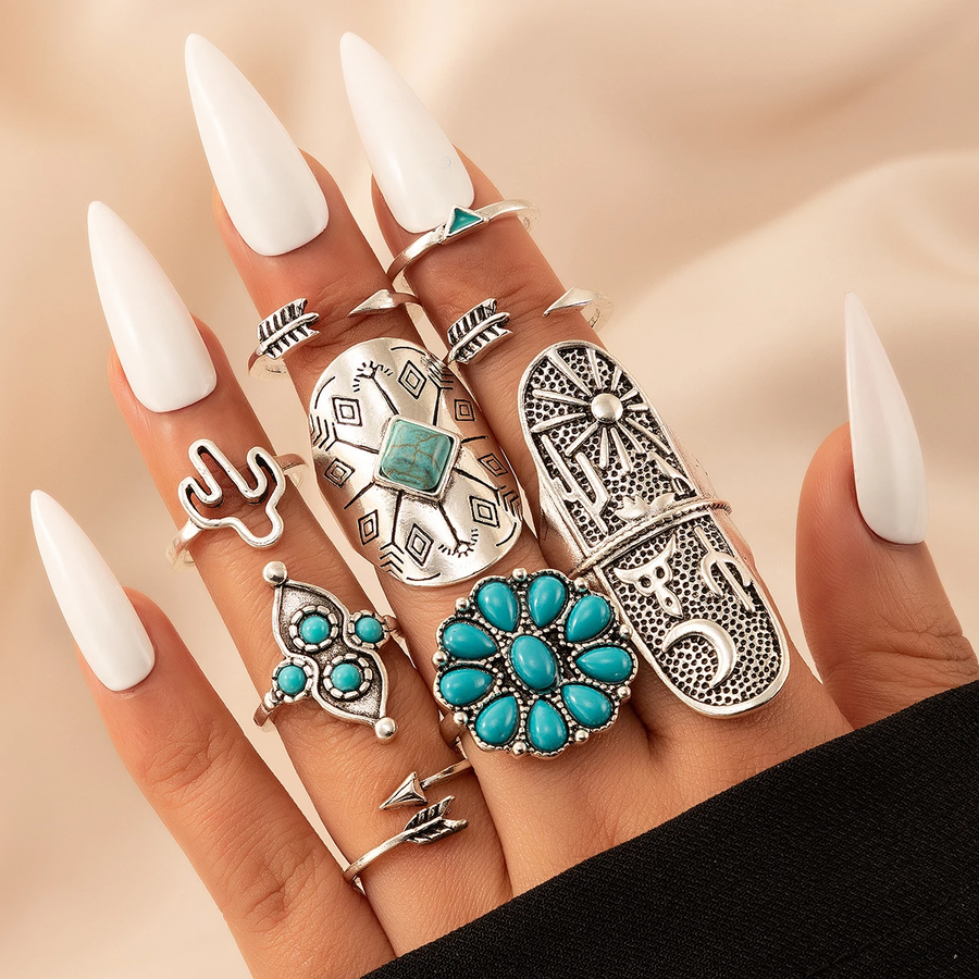 Pack de anillos antiguos con turquesa | Plata