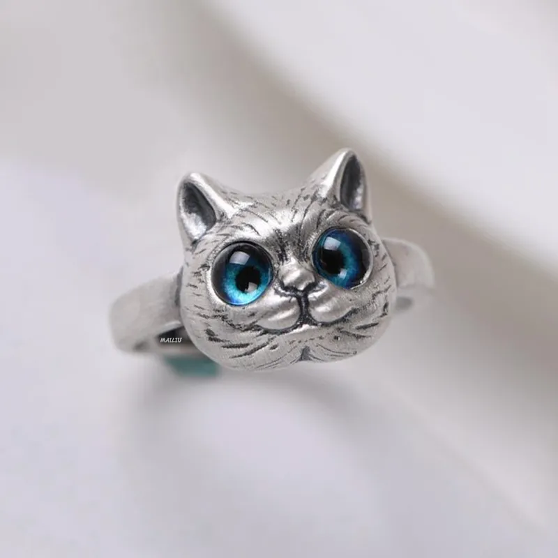 Anillo Gato feliz antiguo | Plata