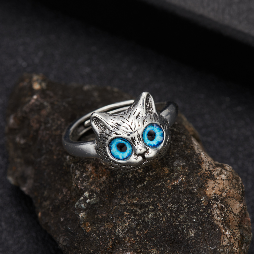 Anillo Gato feliz antiguo | Plata