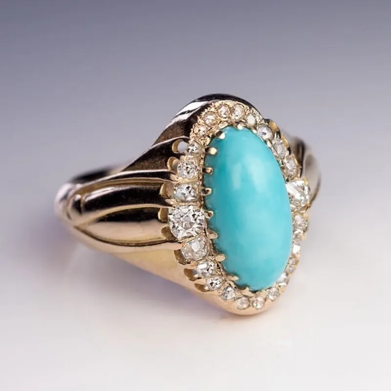 Anillo antiguo con ópalo azul