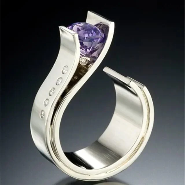 Anillo antiguo con circonita morada | Plata