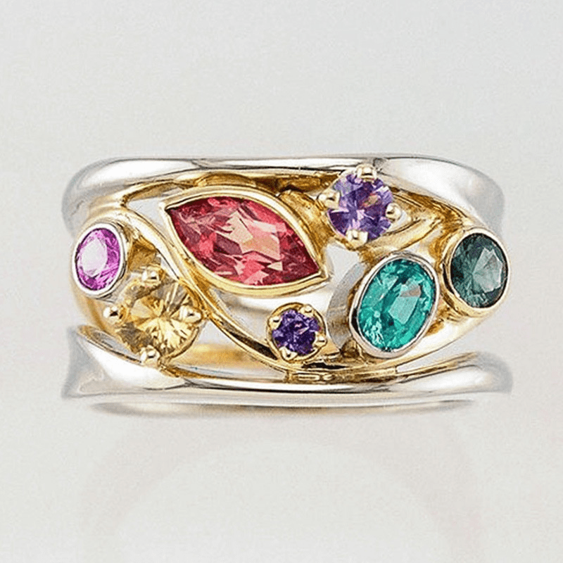 Anillo antiguo con circonitas de colores | Oro y plata