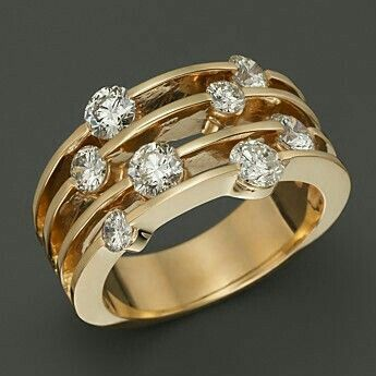 Anillo antiguo en capas con circonitas | Oro