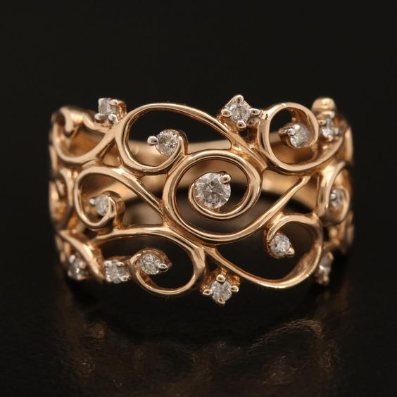Anillo Hiedra rosa con circonitas