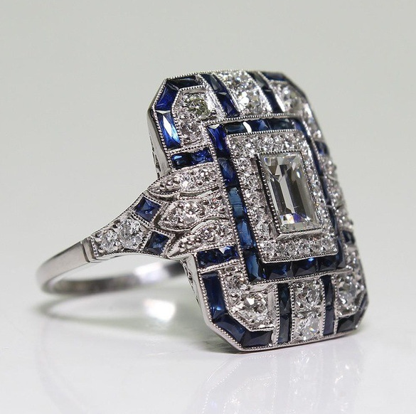 Anillo antiguo con circonita azul | Plata