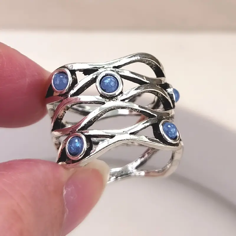 Anillo en capas con piedra azul | Plata