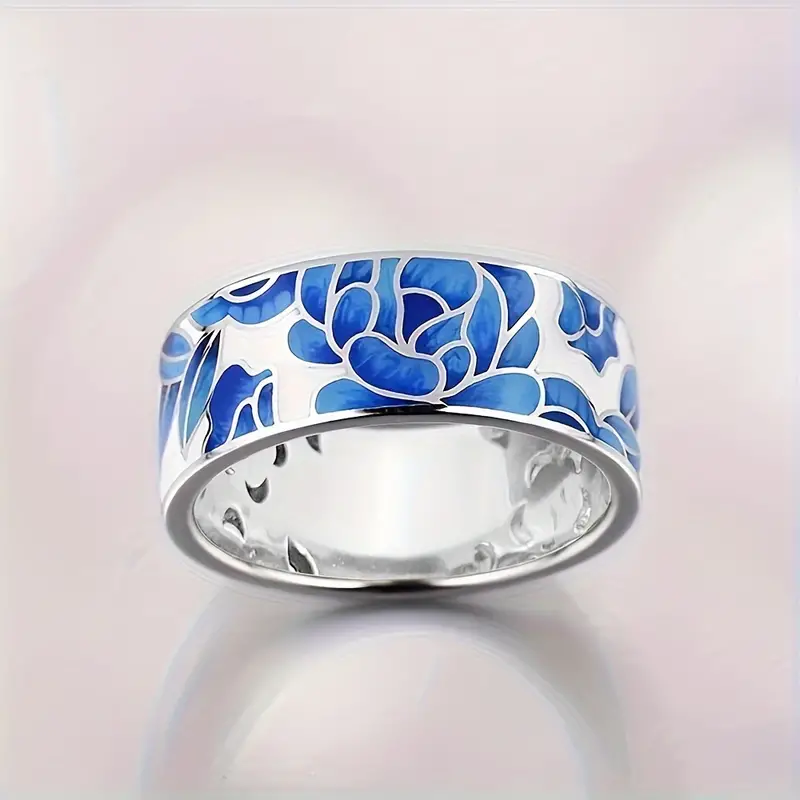 Anillo Flor esmaltada azul | Plata