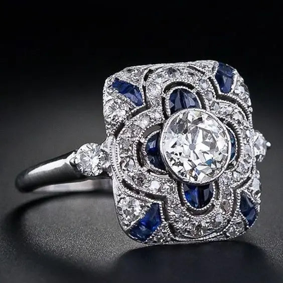 Anillo antiguo con circonita azul celeste | Plata
