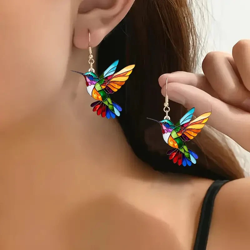 Pendientes Colibrí de colores | Oro blanco