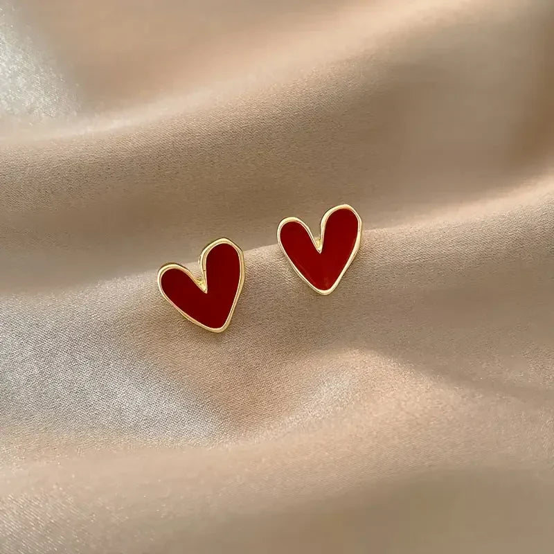 Pendientes antiguos Corazón Rojo | Oro