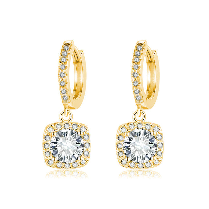 Pendientes colgantes Halo cuadrado | Oro