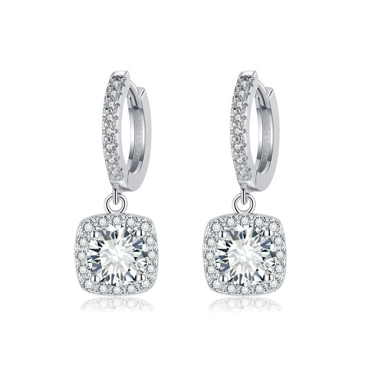 Pendientes colgantes Halo cuadrado | Oro blanco