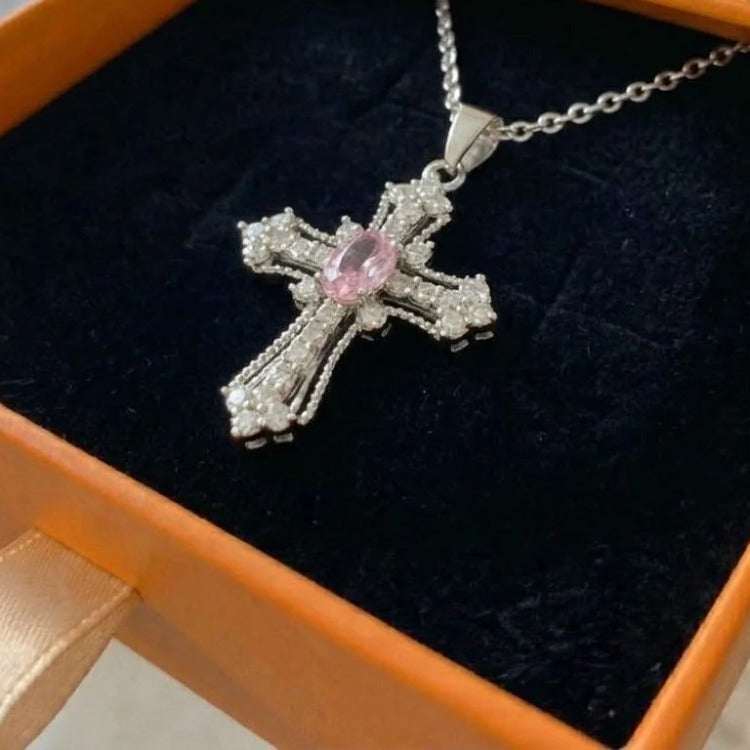 Collar Cruz celestial rosa