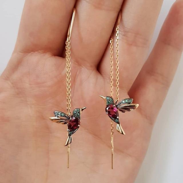 Pendientes Colibrí esmaltados con circonitas | Oro