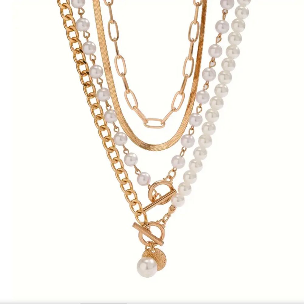 Set de collares antiguos de perlas y cadena serpiente | Oro