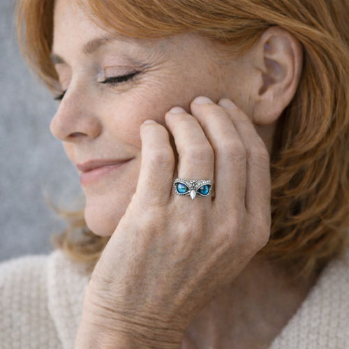 Anillo ajustable Búho de la suerte con ópalo | Plata