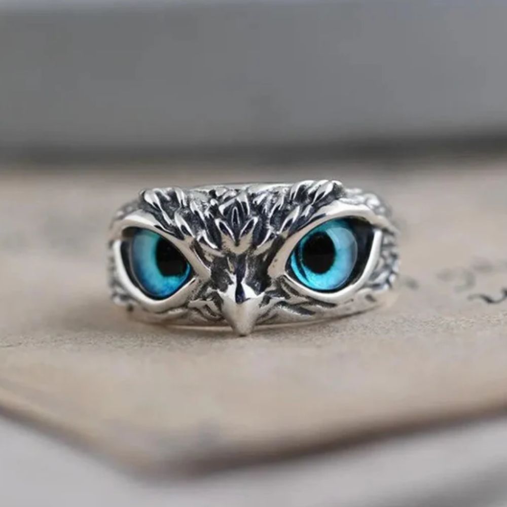 Anillo ajustable Búho de la suerte con ópalo | Plata