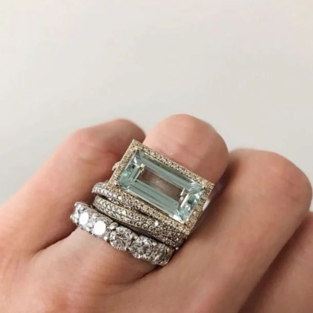 Set de anillos antiguos con cristal turquesa | Plata