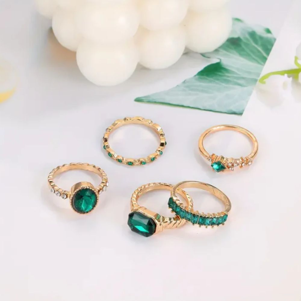 Set de anillos Zarina con esmeraldas | Oro